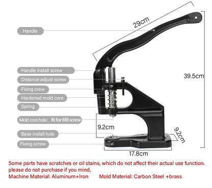 WUTA Manual Button Installation Tool Mute Punching Mushroom Rivets, Eyelet Hand Pressing (without /with Machine) DIY Craft Tools