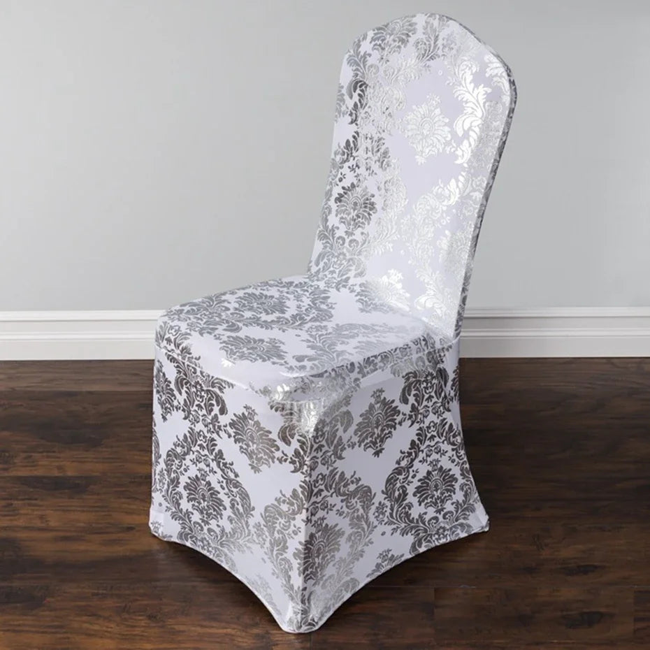 Dining Chair Covers Bronzing Gold Silver Flower Print Removable Washable Spandex Stretch Decorative Chair Slipcovers Wedding