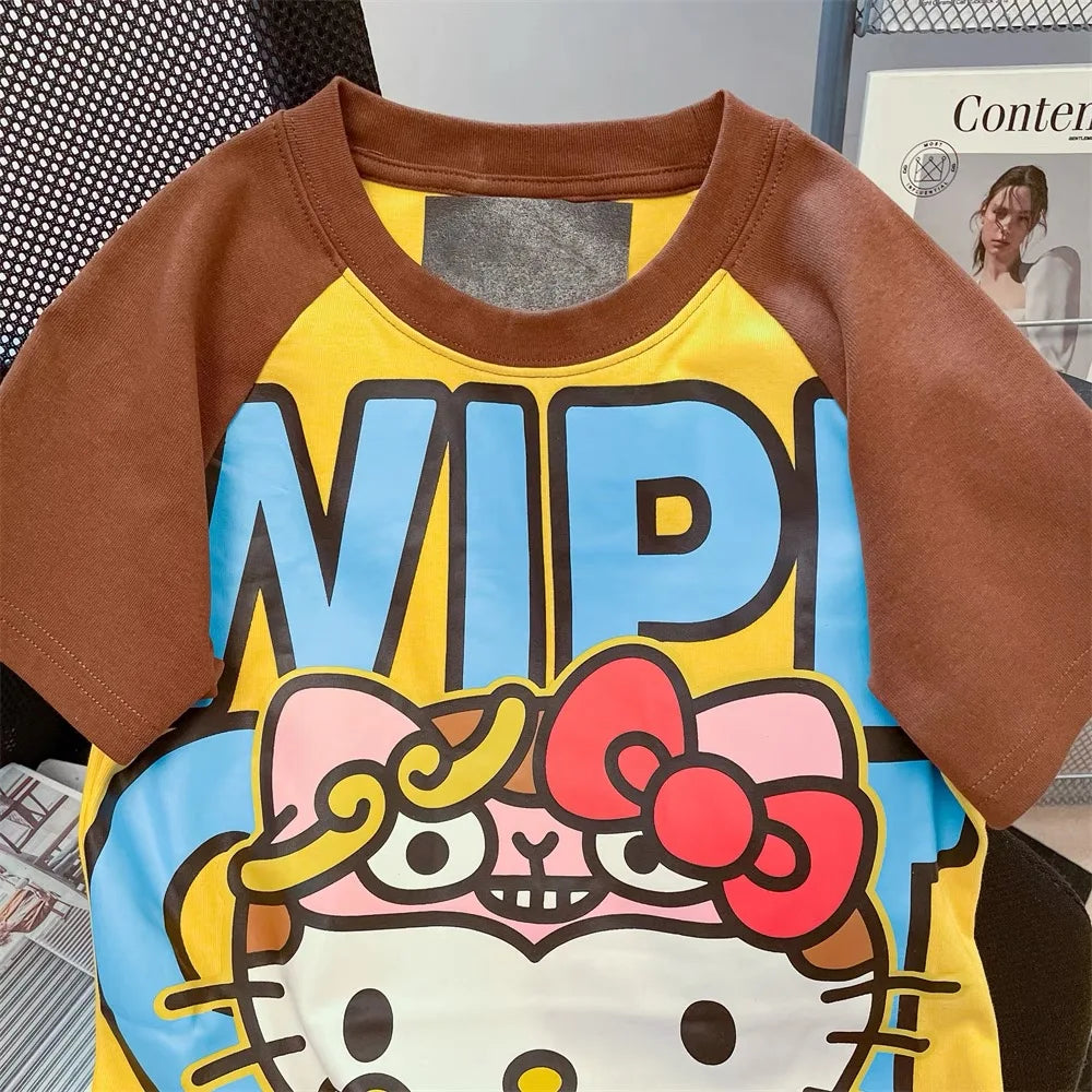 Y2K Sanrio Hello Kitty New Anime Fashion Short Tops Summer Cute Tees Cartoon Printed High Street Gothic Short Hottie T-shirts
