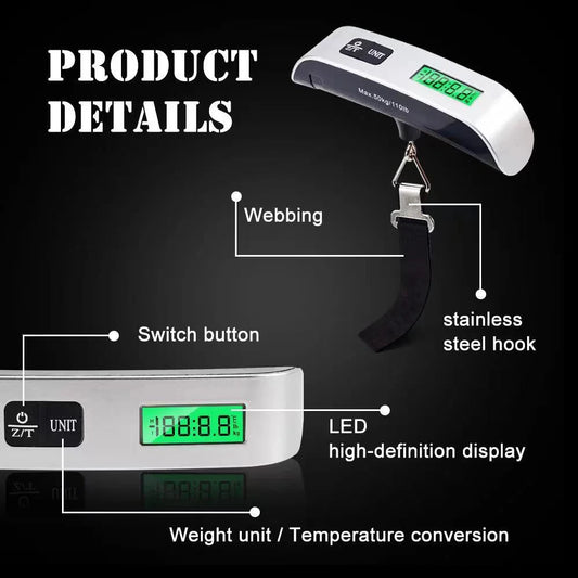 Portable Scale Digital LCD Display 110lb/50kg Electronic Luggage Hanging Suitcase Travel Weighs Baggage Bag Weight Balance