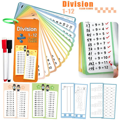 Wipeable Math Training Cards, Addition, Subtraction, Multiplication, Division, Kids Math Practice, Montessori Teaching Aid