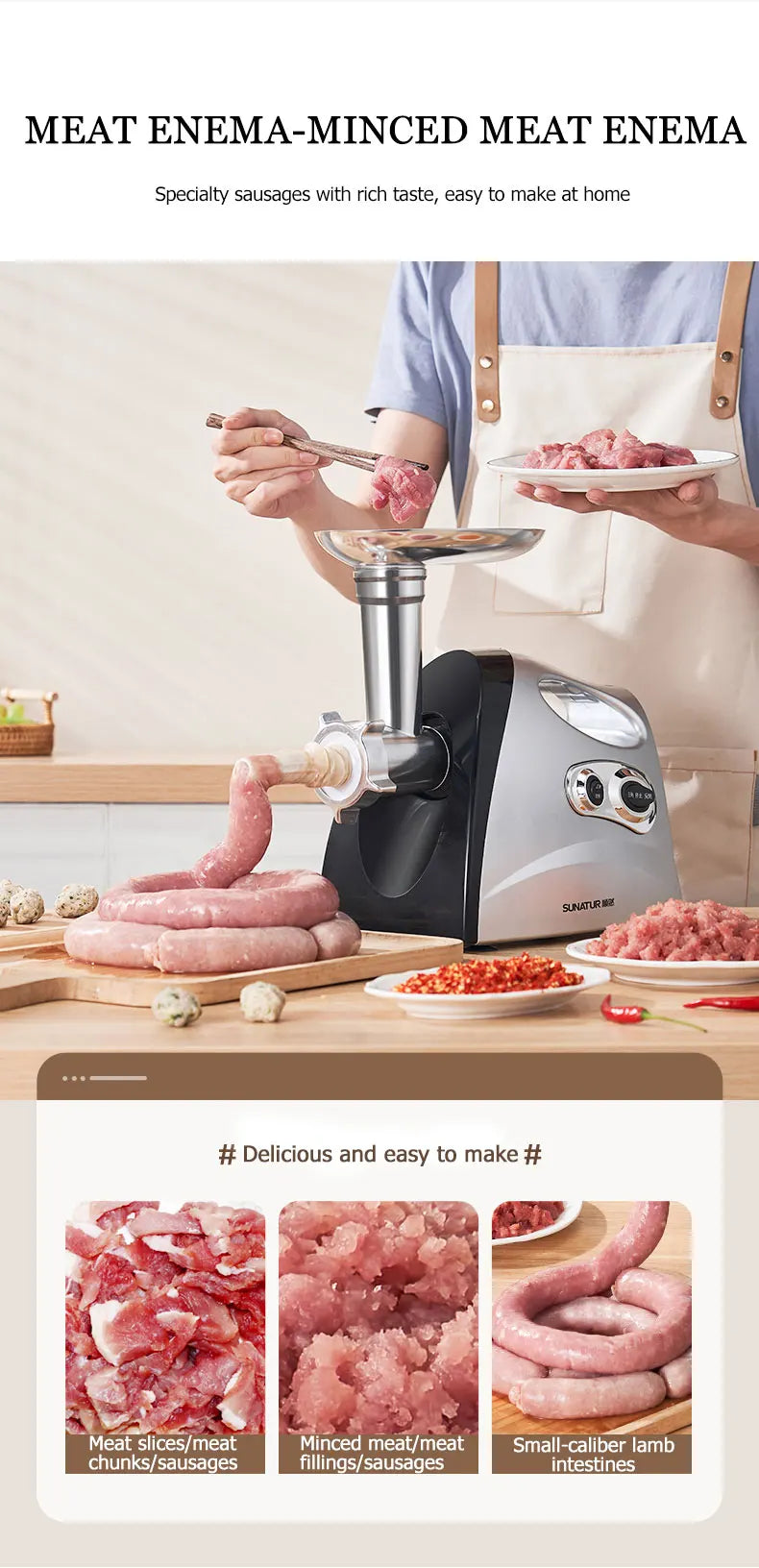 SUNATUR Premium Elektrischer Zerkleinerer &amp; Fleischwolf - Küchengeräte Zerkleinerer, Prozessor, Zerkleinerer für alle Ihre Kochbedürfnisse