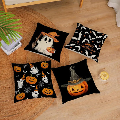 Halloween themed cushion cover set of 4 Pumpkin skull and ghost pattern 45*45cm