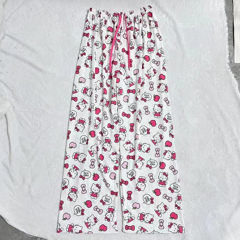 Hello Kitty Summer Pajama Pants Anime Cartoon Sanrio Home Pants Couple Home Sleepwear Student Trousers Leisure Home Loungewear
