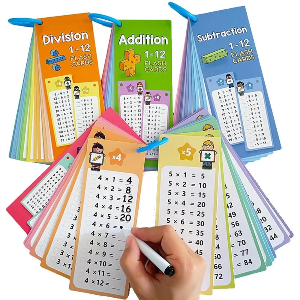 Wipeable Math Training Cards, Addition, Subtraction, Multiplication, Division, Kids Math Practice, Montessori Teaching Aid