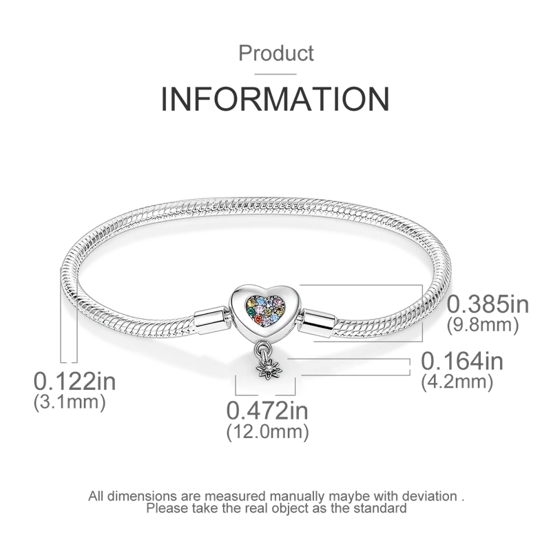 925 Sterling Silver Charm Bracelet - Leaf, Clover, Butterfly & Heart Design | 17-20cm Adjustable