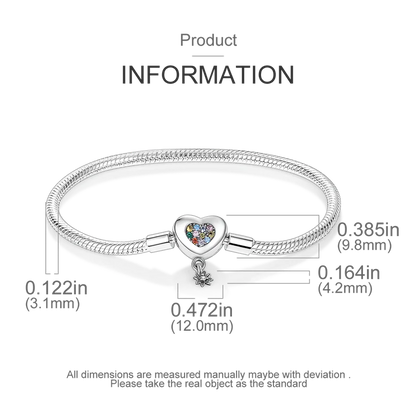 925 Sterling Silver Charm Bracelet - Leaf, Clover, Butterfly & Heart Design | 17-20cm Adjustable