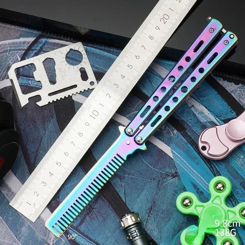 Folding Butterfly Comb for Men Portable Butterfly Training Comb Knife Foldable Trainer Pocket Flail Metal Knife Uncut Blade
