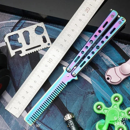 Folding Butterfly Comb for Men Portable Butterfly Training Comb Knife Foldable Trainer Pocket Flail Metal Knife Uncut Blade