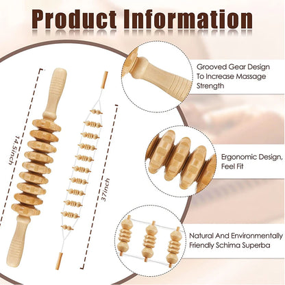 Wooden Back Massage Roller Rope Wood Therapy Massage Tools ,Wooden 9-wheel Massager,Lymphatic Drainage for Leg Back Pain Relief