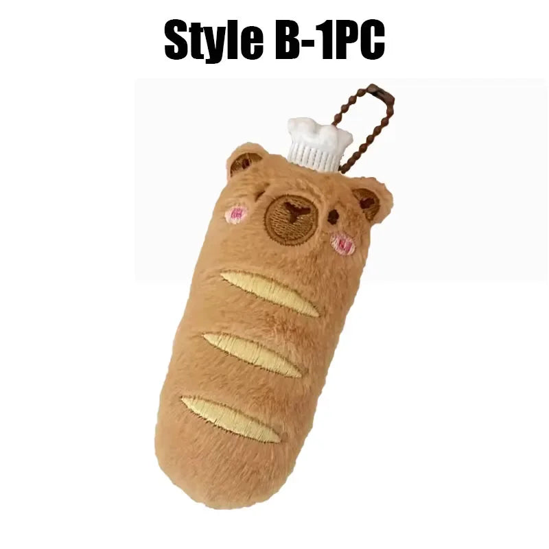 Cartoon Capybara Pendant Decoration Soft Plush Bread Key Chain Plush Stuffed Croissant Food Plush Keychain Hanging Accessory