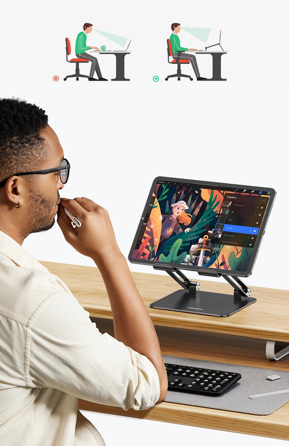 UGREEN Tablet Phone Stand For iPad Pro iPhone Xiaomi Tablet Support Aluminum iPad Holder Laptop Stand Phone Holder iPad Stand