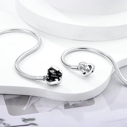 925 Sterling Silver Charm Bracelet - Leaf, Clover, Butterfly & Heart Design | 17-20cm Adjustable