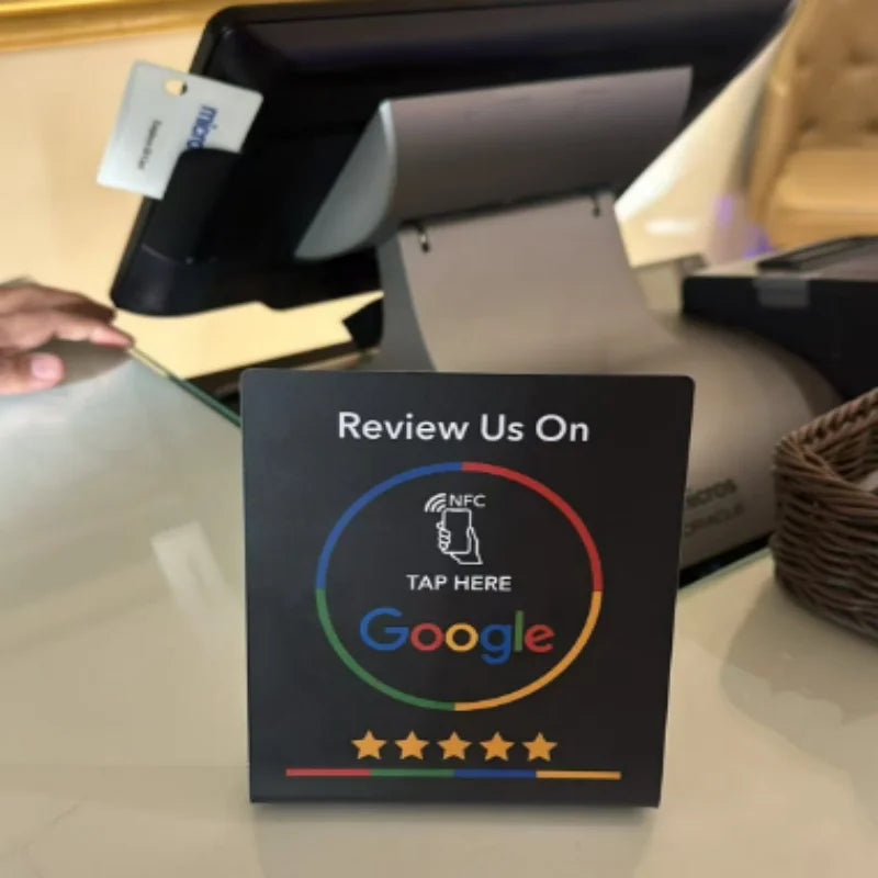 Programmable 13.56Mhz Google Standing Review Card NFC Station Table with Bending Stand for Google Review Display