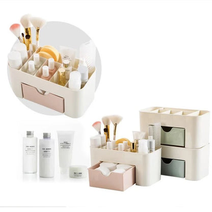 Premium Makeup Organizer with Drawer - Acrylic Cosmetic Storage Box for Lipstick, Brushes & Cotton Swabs