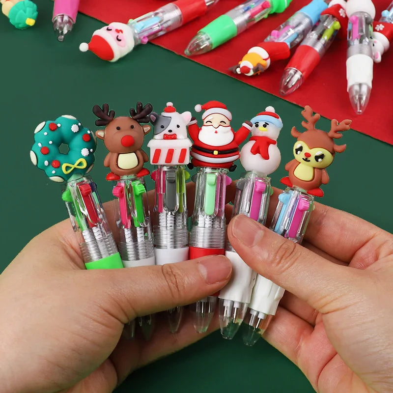 5-30Pcs Cartoon Christmas Pens Kids Birthday Party Christmas New Year Gift Favors Mini 4 Colors Ballpoint Pen Goodie Bag Stuffer