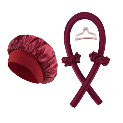 2pcs Heat Free Hair Curler Satin Silk Sleeping Cap Set Headwrap for Natural Curly Hair Long Hair Care Wave Sleeping Curling Tool