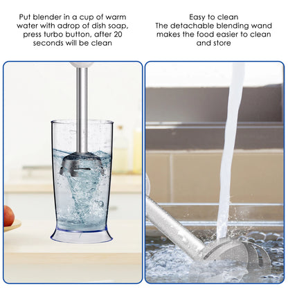 BioloMix 1000W 4-in-1 Immersion Hand Stick Blender Mixer Vegetable Meat Grinder 500ml Chopper Whisk 600ml Smoothie Cup