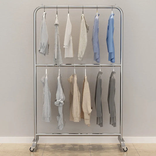 Mobile Cloth Racks Wheels Metal Multiple Levels Portable Adjustable Commercial Clothes Hanger Display Cabide Home Furniture