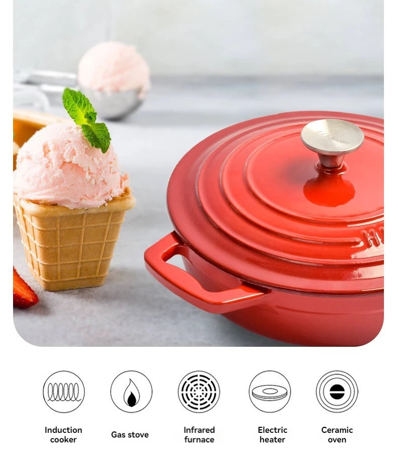 23cm Enameled Cast Iron Dutch Oven 2 Quart Heavy Soup Pot Casserole Dish For Bread Baking And Stew Kitchen Nonstick Braised Pot