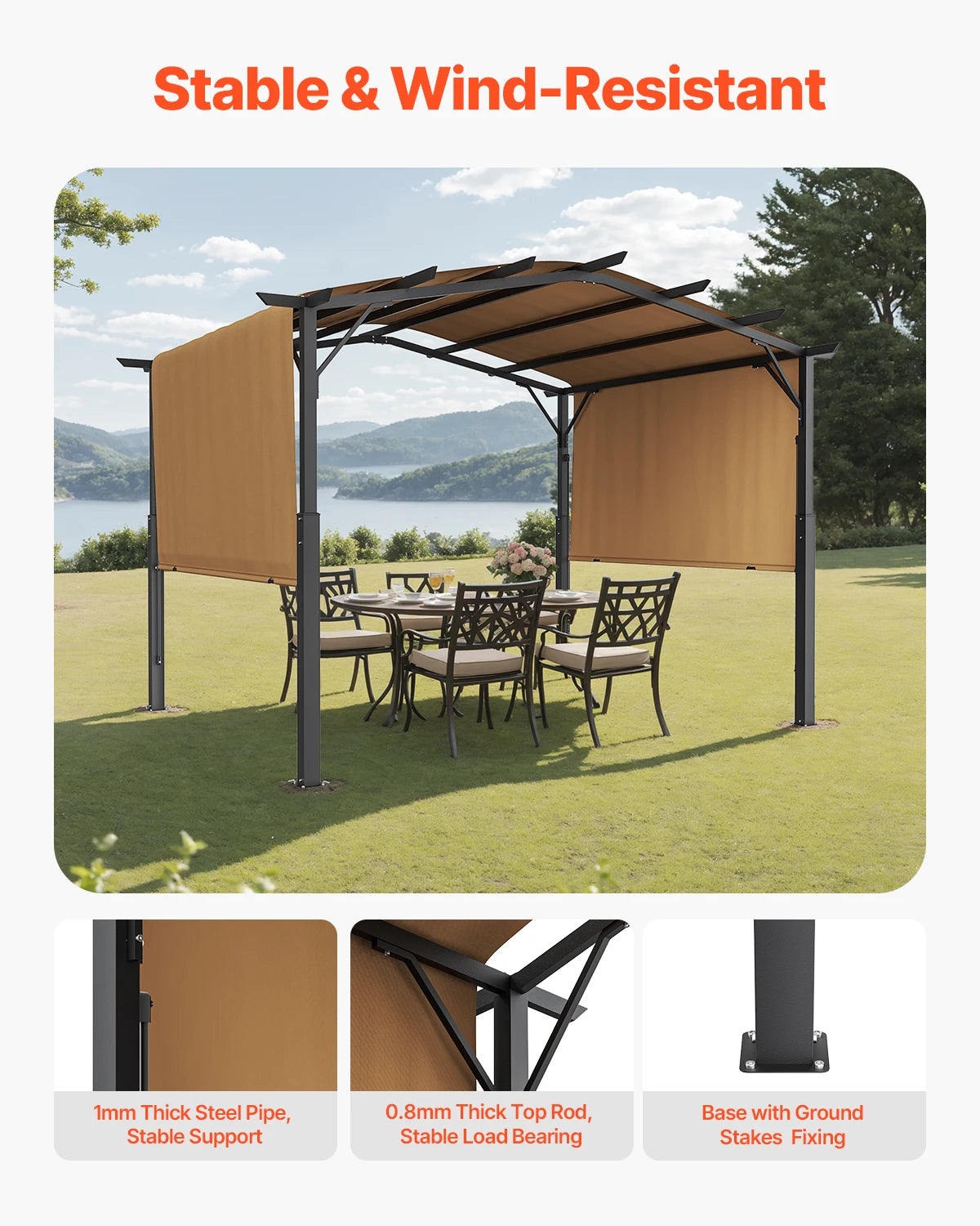 VEVOR Outdoor Pergola Arched Top Metal Pergola Retractable Pergola with Sun Shade Canopy Large Patio Shelter Pavilion for Deck