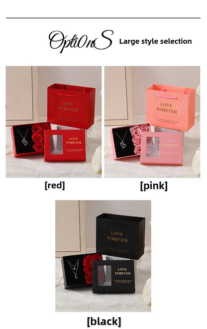 Valentine's Day Jewelry Gift Packaging Box  6 Rose Pendants Ring Bracelet Eternal Flower Window Opening Jewelry Box Romantic Bag