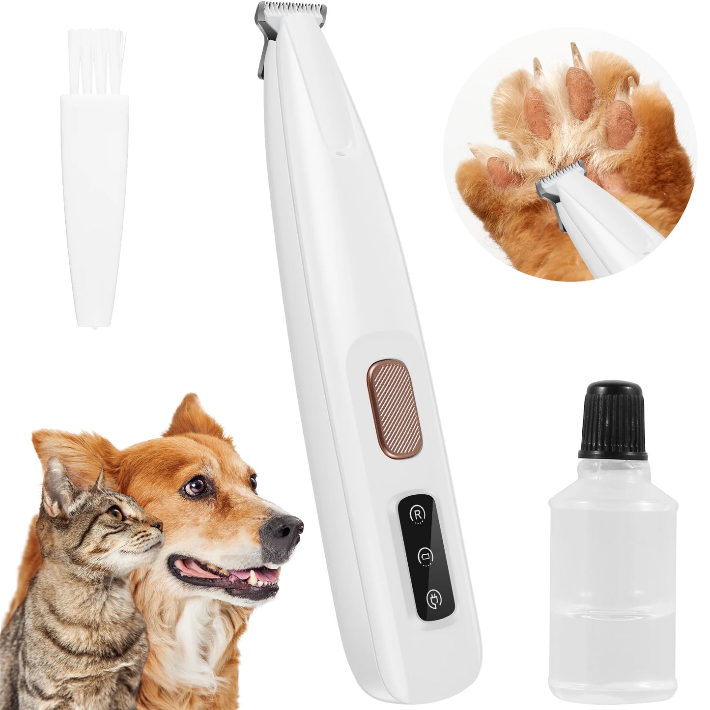 Electric Pet Paw Trimmer Rechargeable Cat Paw Clipper Low Noise Dog Paw Trimmer Kit with LED Light Waterproof Pet Grooming Tools