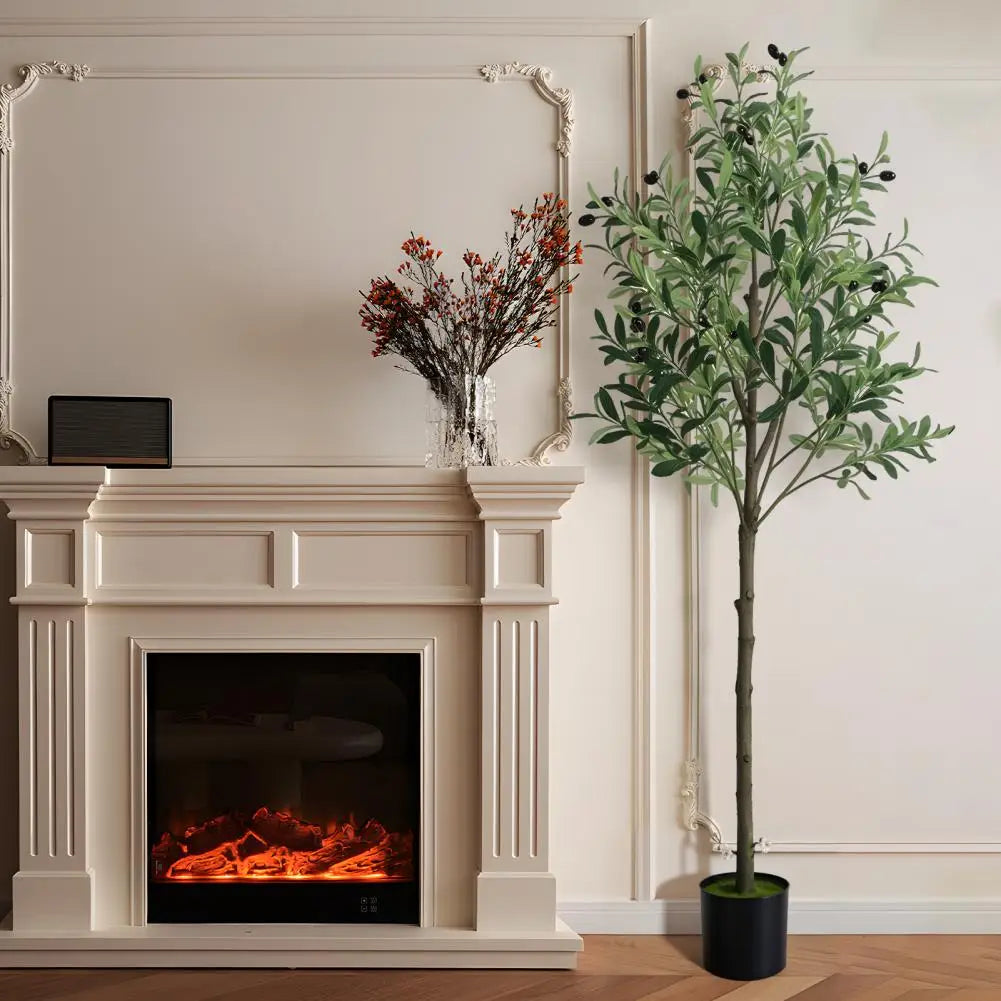 5FT Large Artificial Faux Olive Tree Fake Potted Olive Silk Tree Green Leafs Big Tree Branch For Home Office Party Outdoor Decor