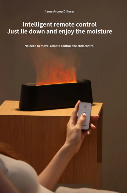 Luftbefeuchter mit Flammen-Aromatherapie-Diffusor, der ätherische Öle in 7 Farben aufnehmen kann, mit Timer und USB-Anschluss für den Schreibtisch.