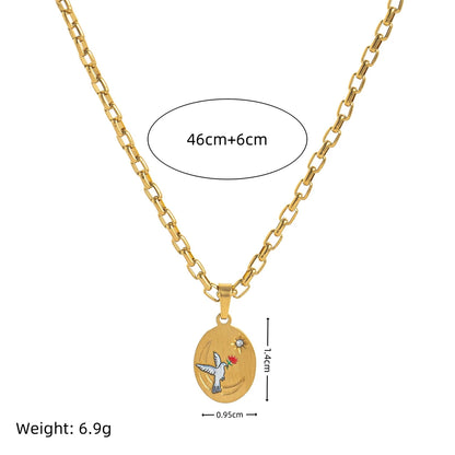 Stainless steel painted light luxury pendant necklace hand-painted flower heart pendant sweater chain