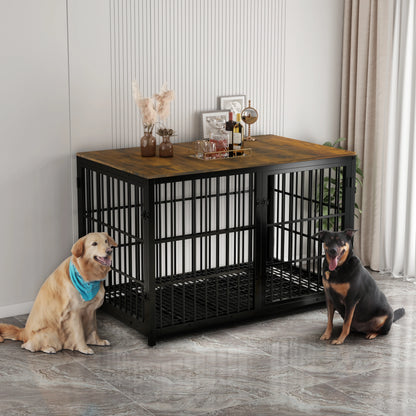 Furniture Style Dog Cage XXL Wooden Pet Kennel End Side Table with Tray and 3 Doors for Medium to Large Dogs