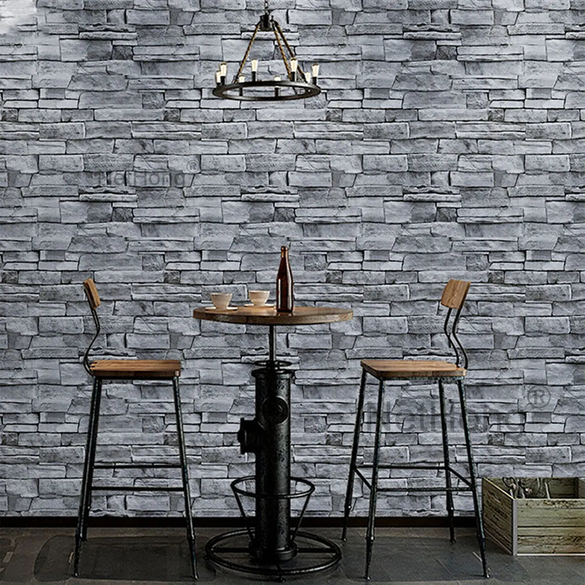 6M 3D Gray Stone Brick Effect Wallpaper Vinyl Self Adhesive Wall Stickers