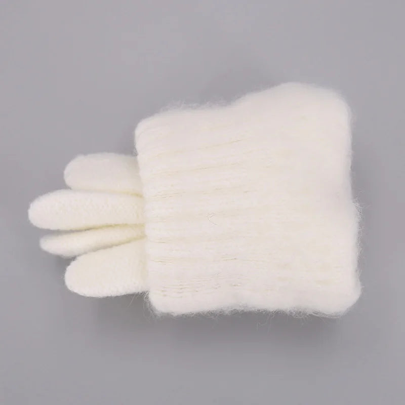Winter Children Knitted Gloves Thick Woolen Kids Five Fingers Glove 8-15year Boy Girl Baby Hand Warmer Black White Fleece Mitten
