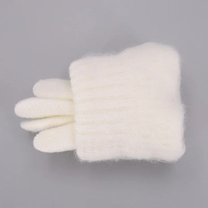 Winter Children Knitted Gloves Thick Woolen Kids Five Fingers Glove 8-15year Boy Girl Baby Hand Warmer Black White Fleece Mitten