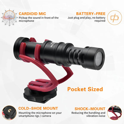Camera Microphone,COMICA CVM-VM10II Professional Shotgun Microphone with Shock Mount For iPhone,DSLR Camera,Android Smartphones