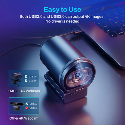 Webcam 4K HD USB Web Camera 1080P 60FPS Fast Autofocus Streaming Camera EMEET S600 With Mics for Video Calling/Zoom/Skype/Teams