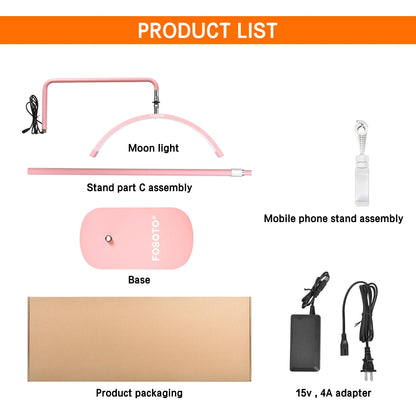 Fosoto Multifunctional Half Moon Lamp Video Ring Lash Light For Beauty Facials Salon Tatoo Live Stream Photography Photo TikTok