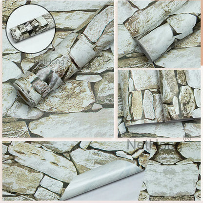 6M 3D Coffee Stone Brick Effect Wallpaper Vinyl Self Adhesive Wall Stickers