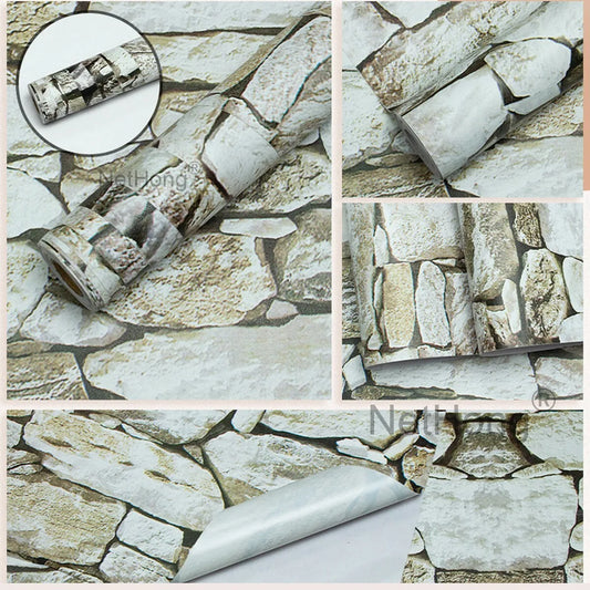 6M 3D Coffee Stone Brick Effect Wallpaper Vinyl Self Adhesive Wall Stickers