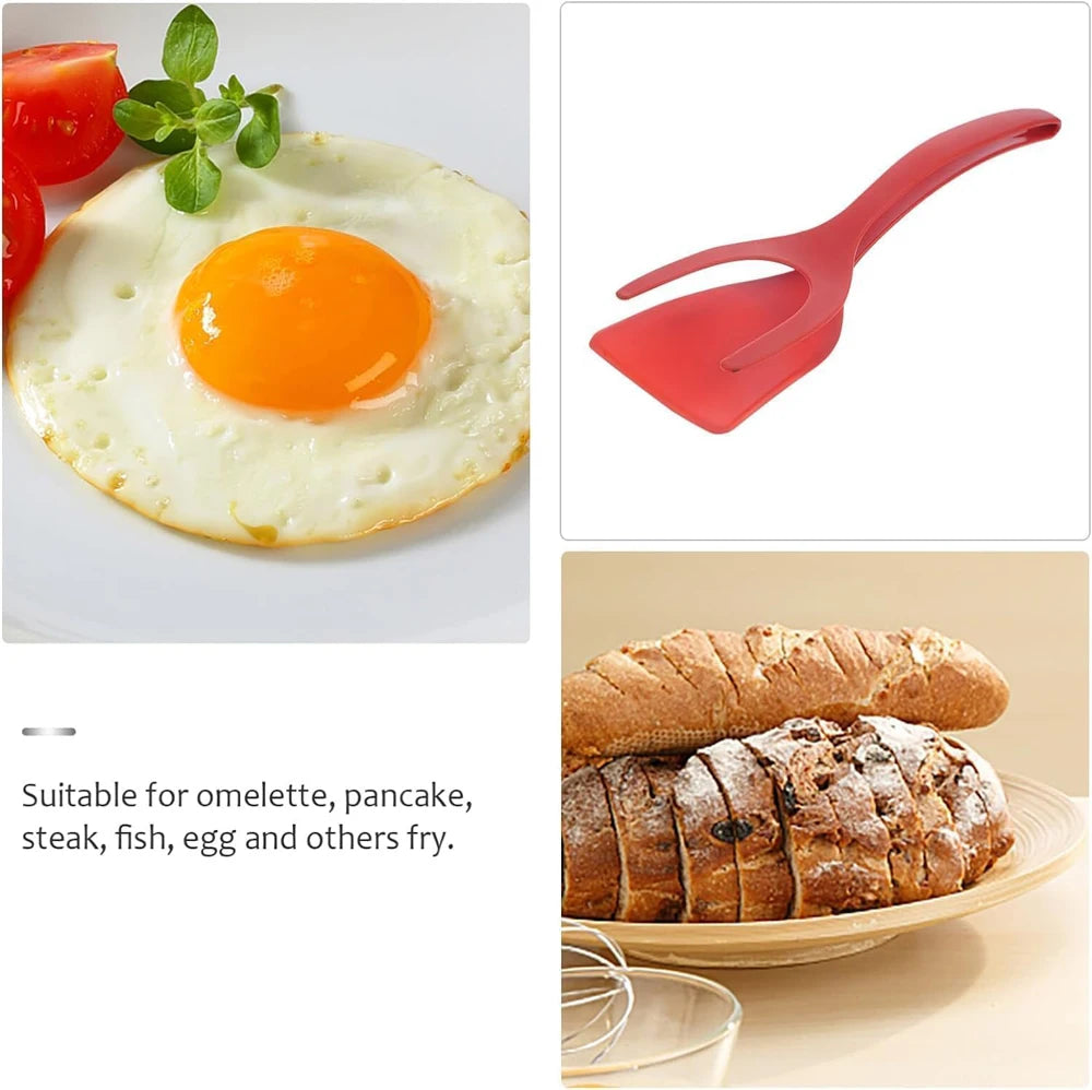 New 2 in 1 Grip Flip Spatula Tongs Egg Flipper Spatula Nylon Non Stick Coating Pancake Fish French Toast Omelet Making Tool