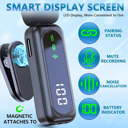 Professional Wireless Lavalier Microphone Plug and Play, with LED Power Display for Content Creators Recording, Live Streaming