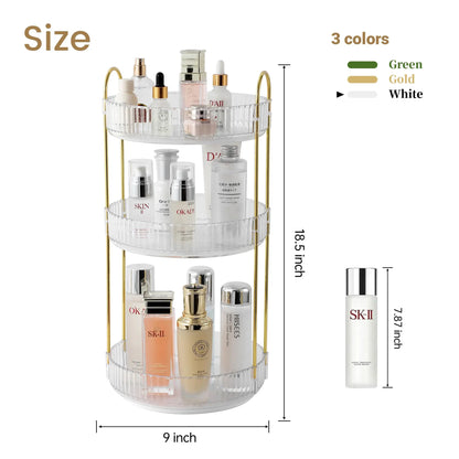 Rotating Makeup Organizer for Vanity Make Up Storage Box for Bathroom Counter Clear Cosmetic Toiletry Dresser Spinning Holder