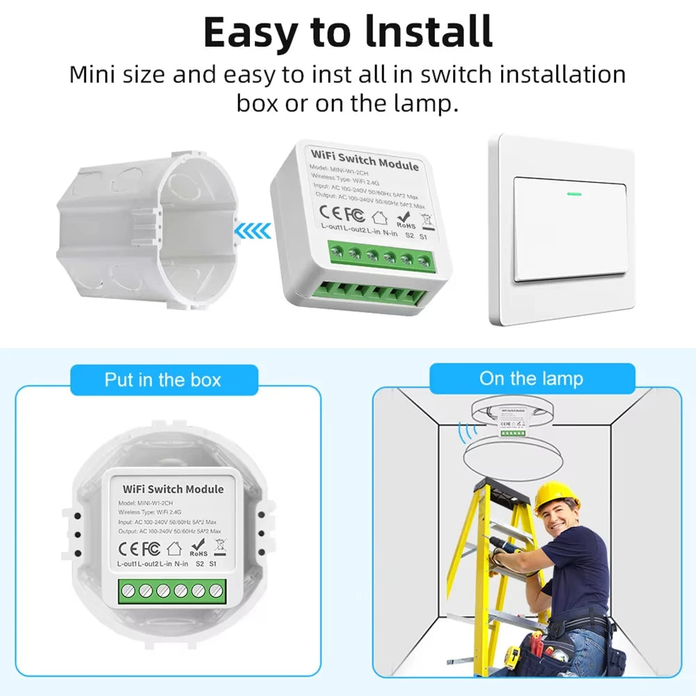 WiFi Zigbee3.0 Mini Smart Switch 2-Way Relay Breaker,Timing APP & Voice Control DIY Household Smart Home Automation Module