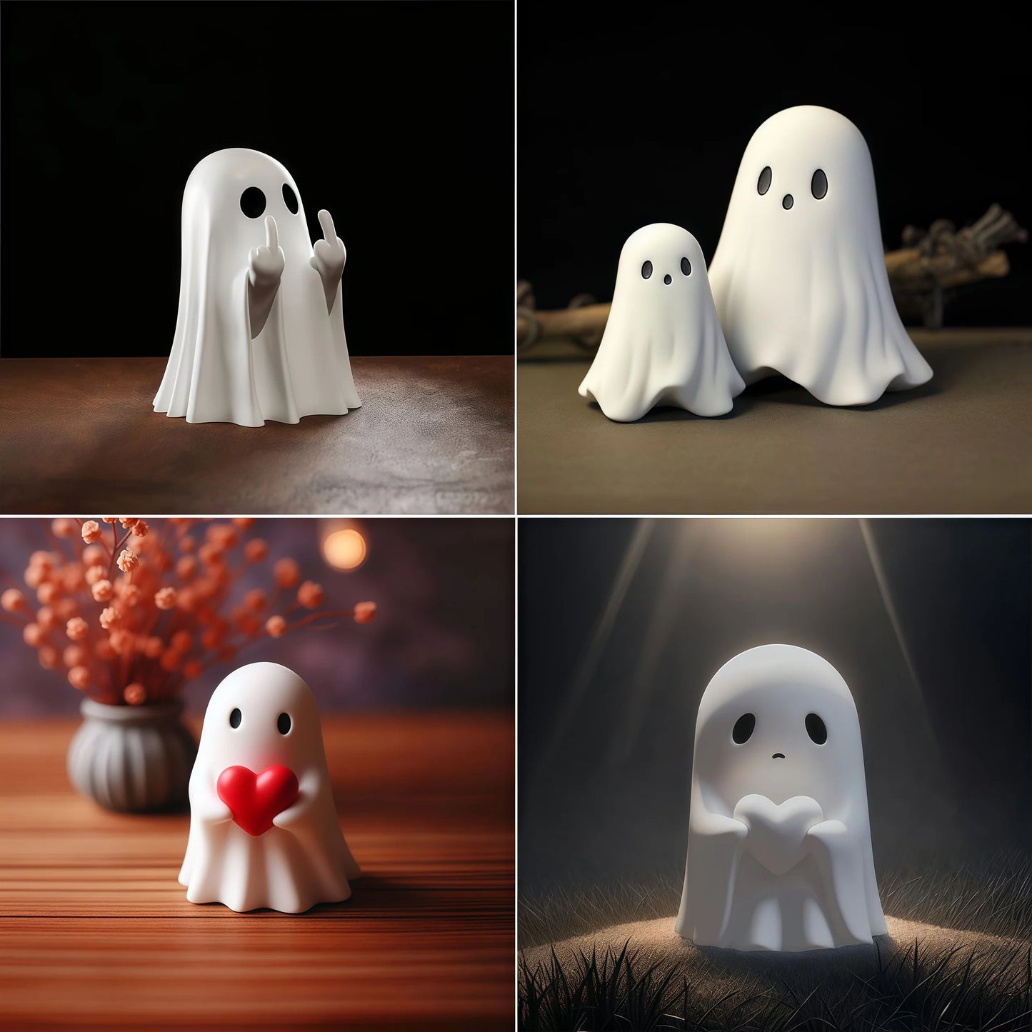 Cute Middle Finger Ghost Statue, Small Halloween Decor for Home, Centerpiece for Coffee Table, Adorable Horror Figure