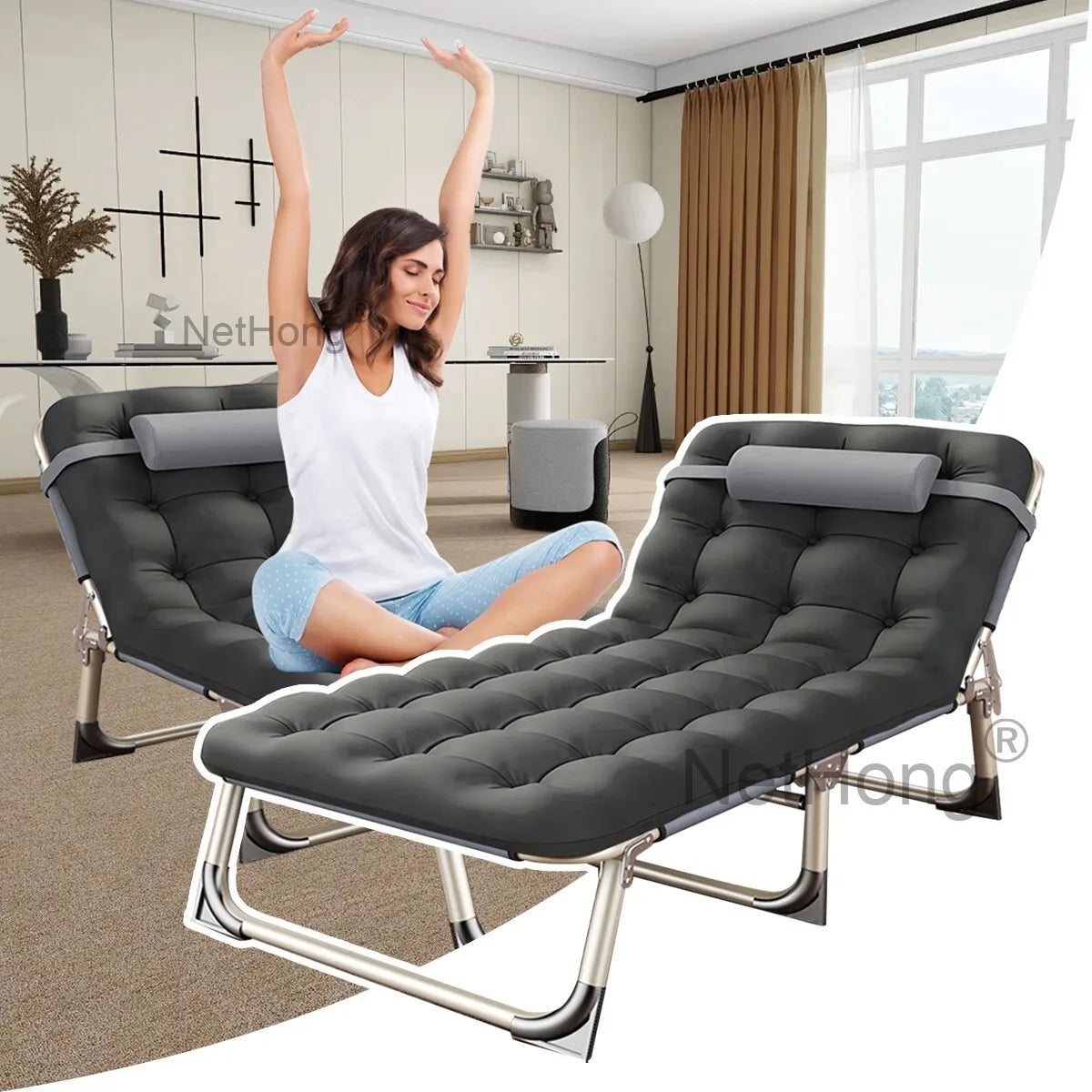 Cot Heavy-Duty Portable Camping Folding Sleeping Bed With Mattress`