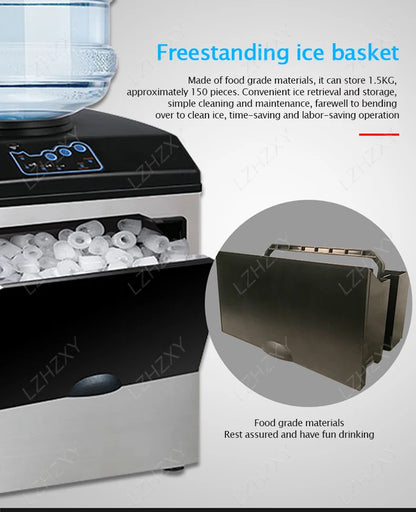 Commercial Ice Machine 25KG Desktop Multifunctional Bucket of Water Automatic Ice Machine Bullet-shaped Round Ice Home Appliance