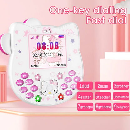 2024Hot miniso Hello Kitty Kawaii Mini Flip Phone I68 Girl Mobile Phone Student Anime Phone Music Mobile Phone Kid Birthday Gift