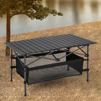 【Breeins】Aluminum Roll-Top Foldable Camp Table with Mesh Shelf