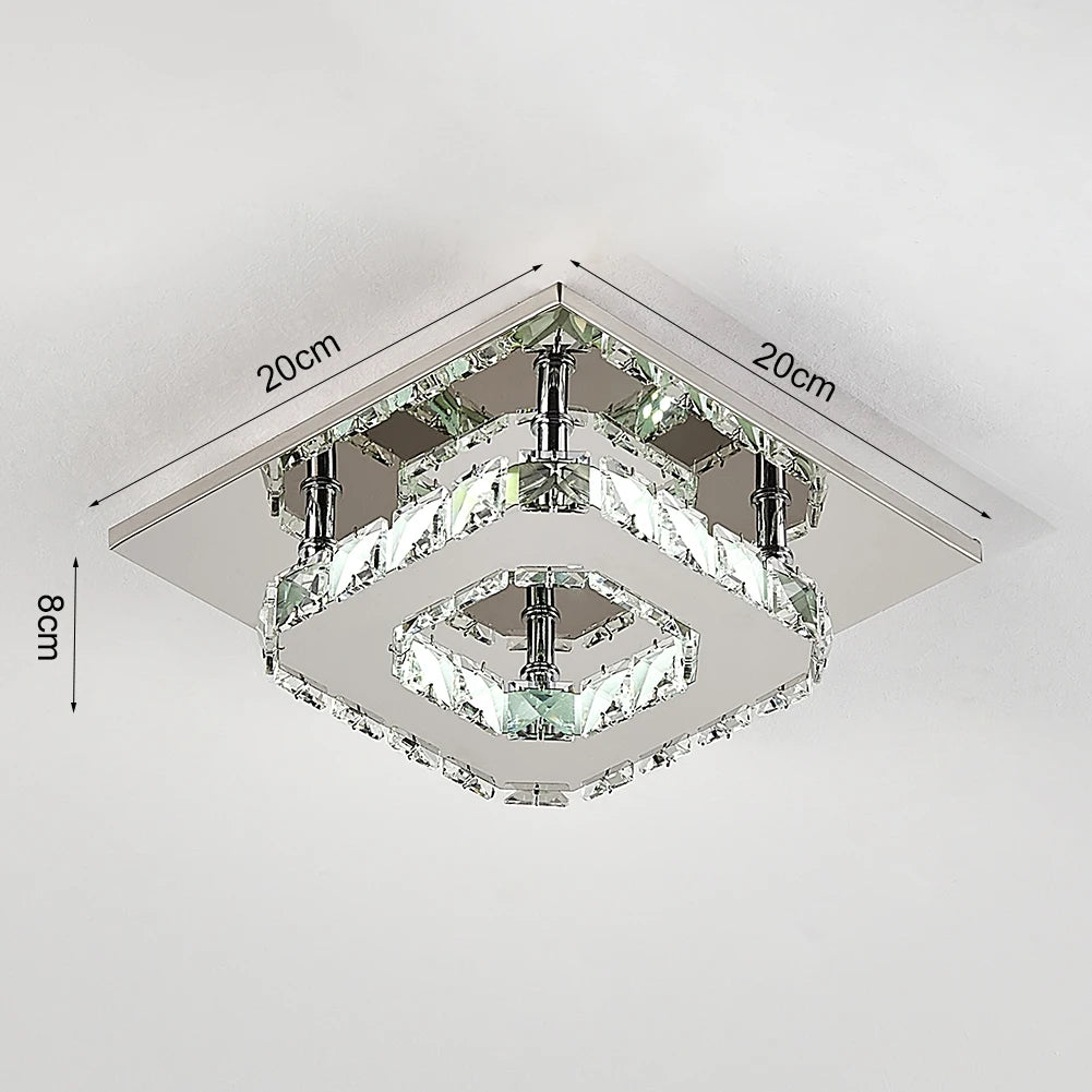 KOMORE Modern Small Crystal LED Ceiling Light, Square / Round for Office, Living Room, Bedroom, Kitchen, Hallway