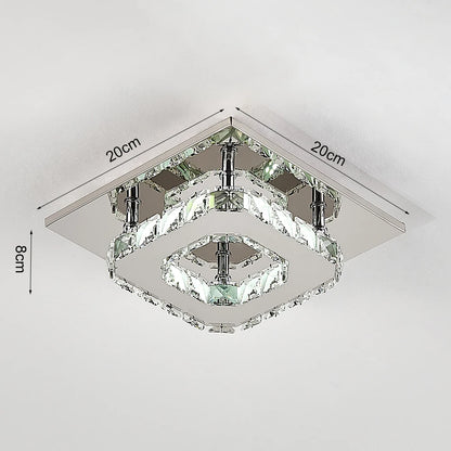 KOMORE Modern Small Crystal LED Ceiling Light, Square / Round for Office, Living Room, Bedroom, Kitchen, Hallway
